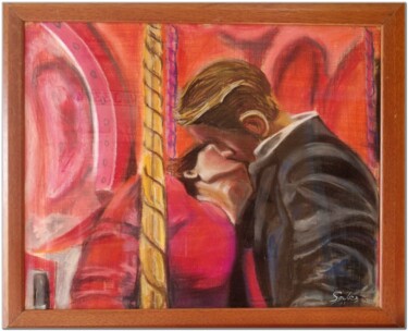 Картина под названием "The kiss" - Joaquín A. Sales, Подлинное произведение искусства, Пастель Установлен на Деревянная пане…
