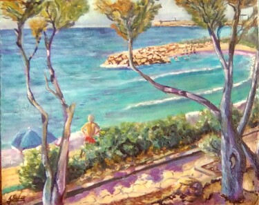 Painting titled "Foral forat beach" by Joaquín A. Sales, Original Artwork, Oil