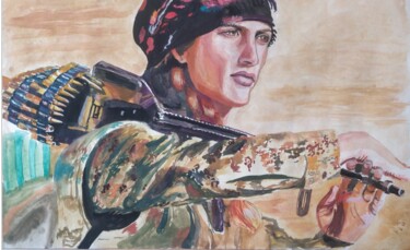 Peinture intitulée "la guérilla kurde" par Joaquín A. Sales, Œuvre d'art originale, Aquarelle