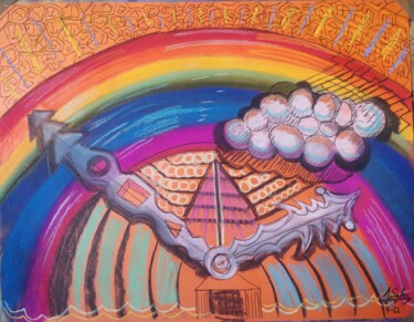 Desenho intitulada "L'horloge arc-en-ci…" por Joaquín A. Sales, Obras de arte originais, Pastel