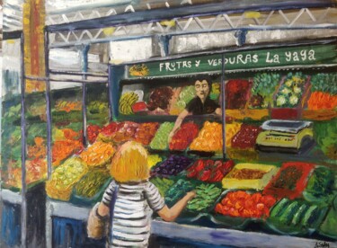 Peinture intitulée "Le marchè" par Joaquín A. Sales, Œuvre d'art originale, Huile