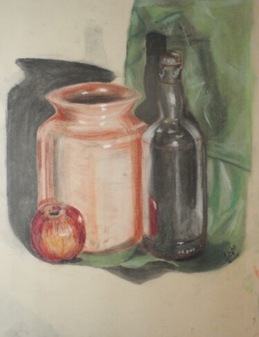 Zeichnungen mit dem Titel "Still life apple an…" von Joaquín A. Sales, Original-Kunstwerk, Pastell