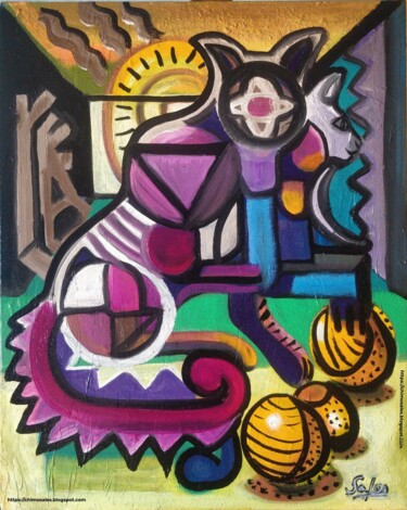 Pintura titulada "Le chat de Schroedi…" por Joaquín A. Sales, Obra de arte original, Oleo