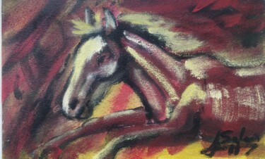 Painting titled "cheval rouge" by Joaquín A. Sales, Original Artwork, Oil