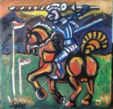 Картина под названием "Cheval medieval" - Joaquín A. Sales, Подлинное произведение искусства, Масло
