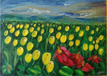 Painting titled "Yellow tulips" by Joaquín A. Sales, Original Artwork, Acrylic