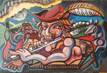 Malerei mit dem Titel "le piper de hamelin" von Joaquín A. Sales, Original-Kunstwerk, Acryl