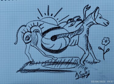 Desenho intitulada "The serpent dog" por Joaquín A. Sales, Obras de arte originais, Lápis