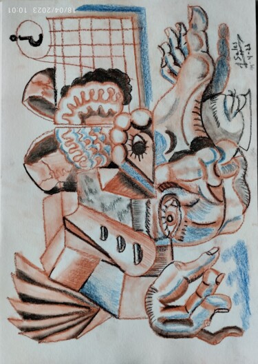 Disegno intitolato "L'algorithme qui m'…" da Joaquín A. Sales, Opera d'arte originale, Matite colorate
