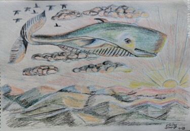 Dessin intitulée "La baleine volante" par Joaquín A. Sales, Œuvre d'art originale, Crayon