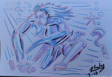 Tekening getiteld "La femme crabe" door Joaquín A. Sales, Origineel Kunstwerk, Potlood