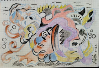 Disegno intitolato "Le mangeur de crabe" da Joaquín A. Sales, Opera d'arte originale, Matite colorate