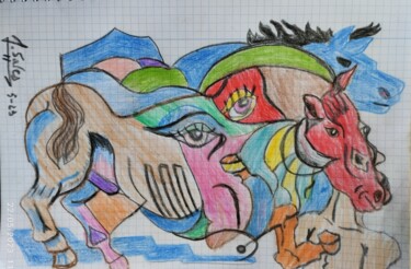 Dessin intitulée "L'homme cheval" par Joaquín A. Sales, Œuvre d'art originale, Conté