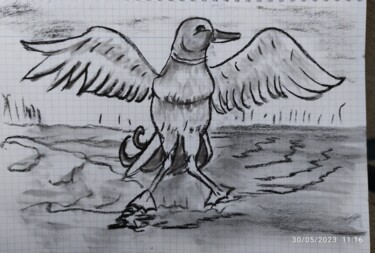 Desenho intitulada "le canard qui appre…" por Joaquín A. Sales, Obras de arte originais, Conté