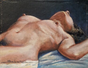 Painting titled "Desnudo en escorzo" by Joaquin Sabaté Casanova (Quimet Sabaté Casanova), Original Artwork, Oil Mounted on O…