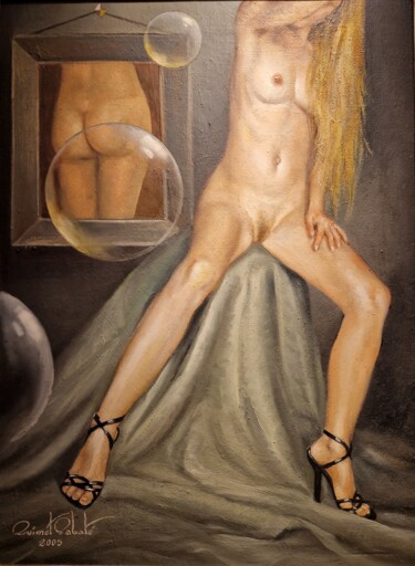 Peinture intitulée "Laura ocultando el…" par Joaquin Sabaté Casanova (Quimet Sabaté Casanova), Œuvre d'art originale, Huile…