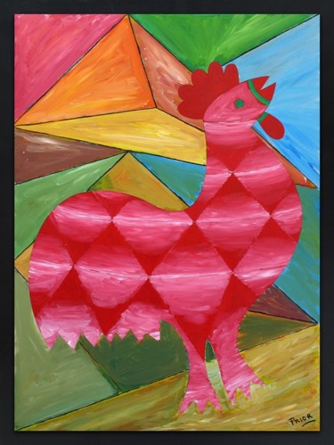 Painting titled "Gallo Rosa" by Joaquín Prior Art, Original Artwork, Acrylic