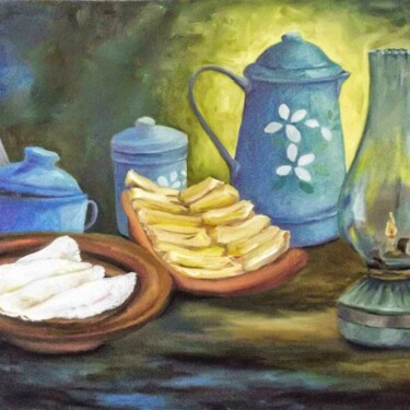 Painting titled "Café" by Joaz Silva, Original Artwork, Oil