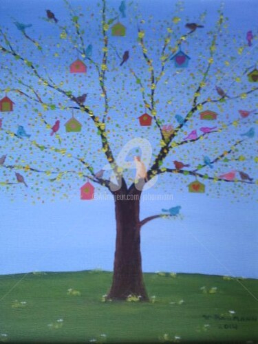 Pittura intitolato "auprès de mon arbre" da Jo  Baumann, Opera d'arte originale, Acrilico