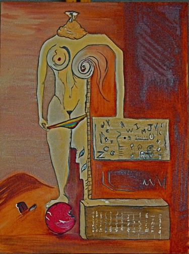 Pintura intitulada "O enigma da mulher" por Jobert, Obras de arte originais