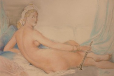 Painting titled "Odalisque à la bomb…" by Job Fulup, Original Artwork, Oil