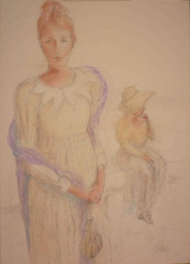 Painting titled "le foulard mauve 1" by Job Fulup, Original Artwork, Oil