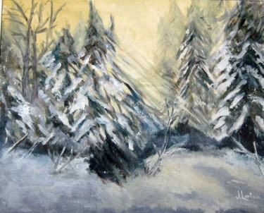Painting titled "Matin d'hiver" by Jocelyne Lemieux, Original Artwork, Oil