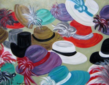 Pintura intitulada "Chapeaux en fête" por Jocelyne Lemieux, Obras de arte originais, Óleo