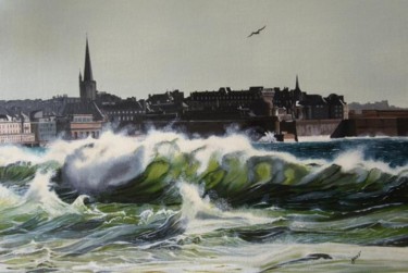 Malerei mit dem Titel "Saint Malo sous la…" von Joce56, Original-Kunstwerk, Acryl Auf Glas montiert