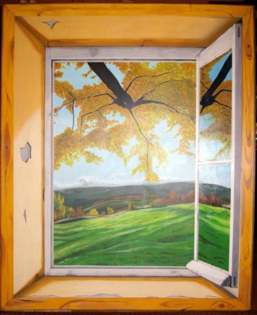 Painting titled "Vue sur la campagne" by Joce56, Original Artwork, Oil