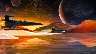 Digital Arts titled "x wing" by Jocelyn Bouget (crealab), Original Artwork, Digital Painting