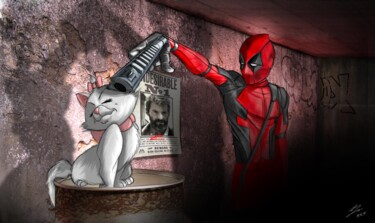 Arte digitale intitolato "deadpool vs Marie" da Jocelyn Bouget (crealab), Opera d'arte originale, Pittura digitale