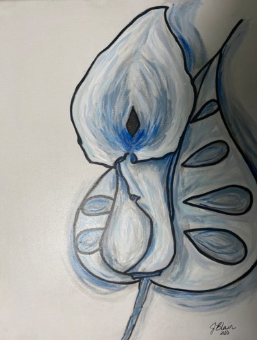 Painting titled "Blue Calli" by Jocelyn Blain, Original Artwork, Oil