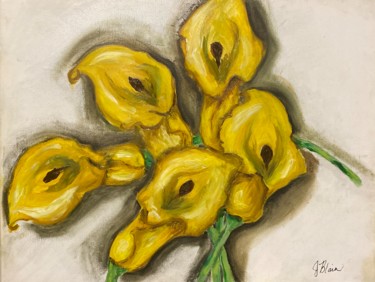 Painting titled "Yellow Callies" by Jocelyn Blain, Original Artwork, Oil