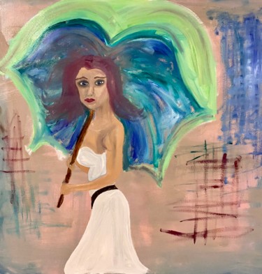 Painting titled "Woman with umbrella" by Jocelyn Blain, Original Artwork, Oil