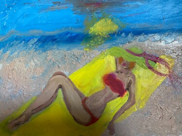 Painting titled "A nap on the beach" by Jocelyn Blain, Original Artwork, Oil