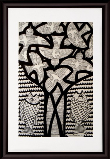Collages intitulée "arbre-aux-oiseaux.j…" par Jocelyne Chambellan, Œuvre d'art originale
