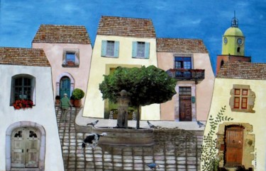 Collages intitulée "village 3" par Jocelyne Chambellan, Œuvre d'art originale