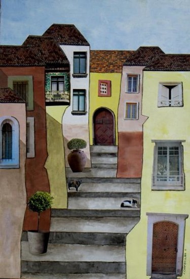 Collages intitulée "village 1" par Jocelyne Chambellan, Œuvre d'art originale