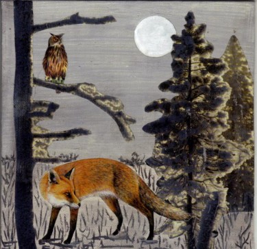 Collages intitulée "renard dans la neige" par Jocelyne Chambellan, Œuvre d'art originale, Autre