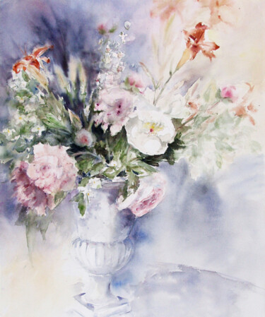Painting titled "Bouquet du jardin" by Jocelyne Chauveau, Original Artwork, Watercolor