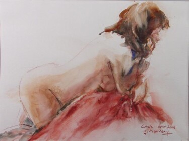 Peinture intitulée "Carole sur le drap…" par Jocelyne Chauveau, Œuvre d'art originale, Huile