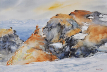 Peinture intitulée "Islande au cœur 2" par Jocelyne Chauveau, Œuvre d'art originale, Aquarelle