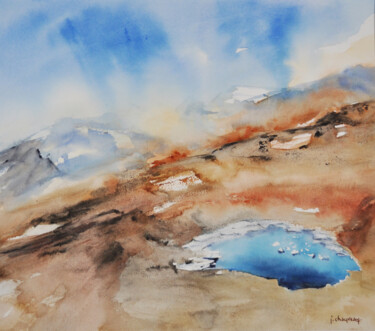 Pintura intitulada "Islande au cœur 1" por Jocelyne Chauveau, Obras de arte originais, Aquarela
