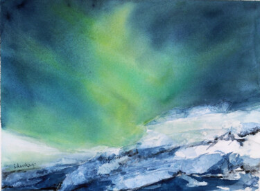 Peinture intitulée "Islande, aurore bor…" par Jocelyne Chauveau, Œuvre d'art originale, Aquarelle