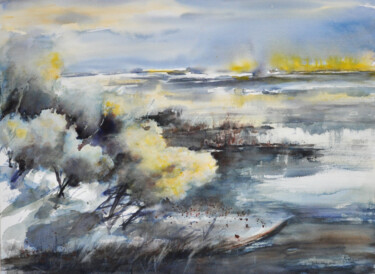 Peinture intitulée "Dans les marais" par Jocelyne Chauveau, Œuvre d'art originale, Aquarelle