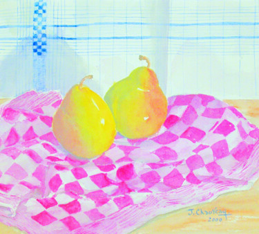 Peinture intitulée "Duo de poires" par Jocelyne Chauveau, Œuvre d'art originale, Huile