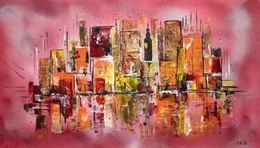 Painting titled "Rouge New York" by Jocelyne Kyriacou, Original Artwork, Acrylic Mounted on Wood Stretcher frame