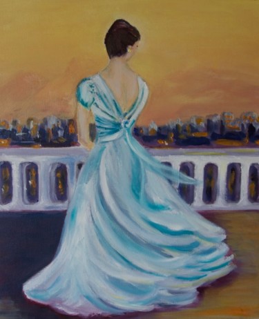 Painting titled "Femme au balcon" by Jocelyne Lance, Original Artwork, Oil