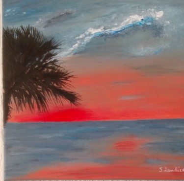 Peinture intitulée "Soleil rouge" par Jocelyne Landier, Œuvre d'art originale, Acrylique